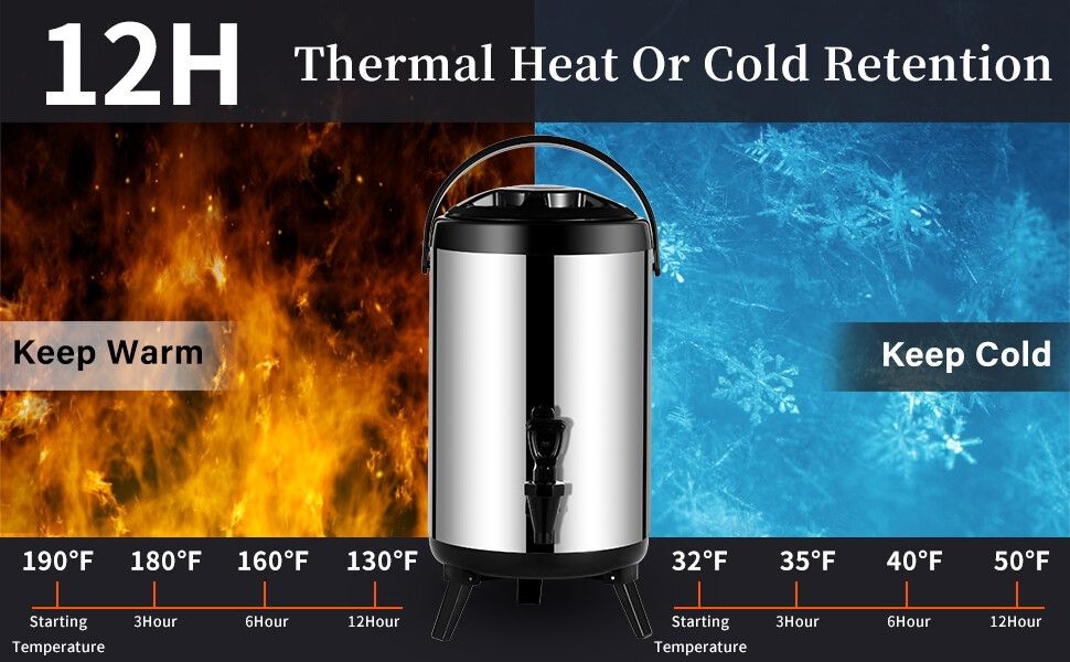 10 Liters Insulated Beverage Dispenser, 304 Food Grade Stainless Steel Insulated Thermal Hot And Cold Coffee Carafe,Drink Dispenser With Spigot, Ideal For Hot Water, Tea, Coffee, Milk, Juice, MULTICOL
