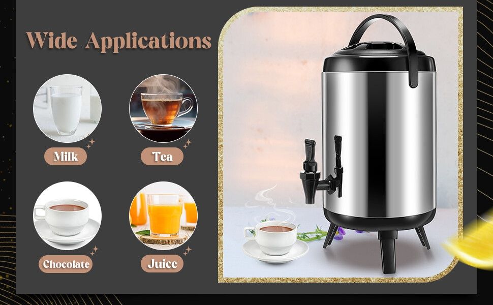 10 Liters Insulated Beverage Dispenser, 304 Food Grade Stainless Steel Insulated Thermal Hot And Cold Coffee Carafe,Drink Dispenser With Spigot, Ideal For Hot Water, Tea, Coffee, Milk, Juice, MULTICOL