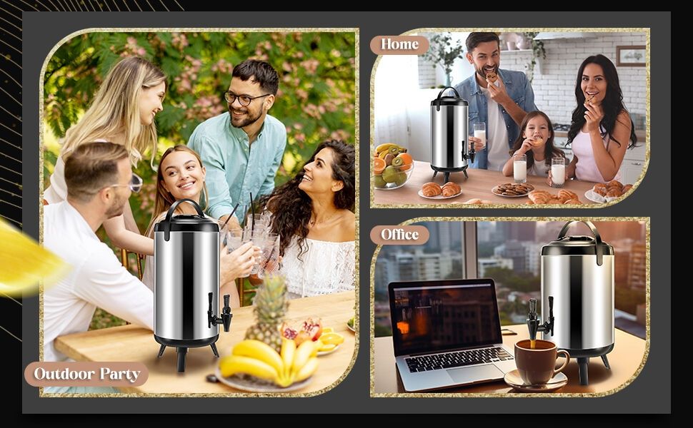 10 Liters Insulated Beverage Dispenser, 304 Food Grade Stainless Steel Insulated Thermal Hot And Cold Coffee Carafe,Drink Dispenser With Spigot, Ideal For Hot Water, Tea, Coffee, Milk, Juice, MULTICOL