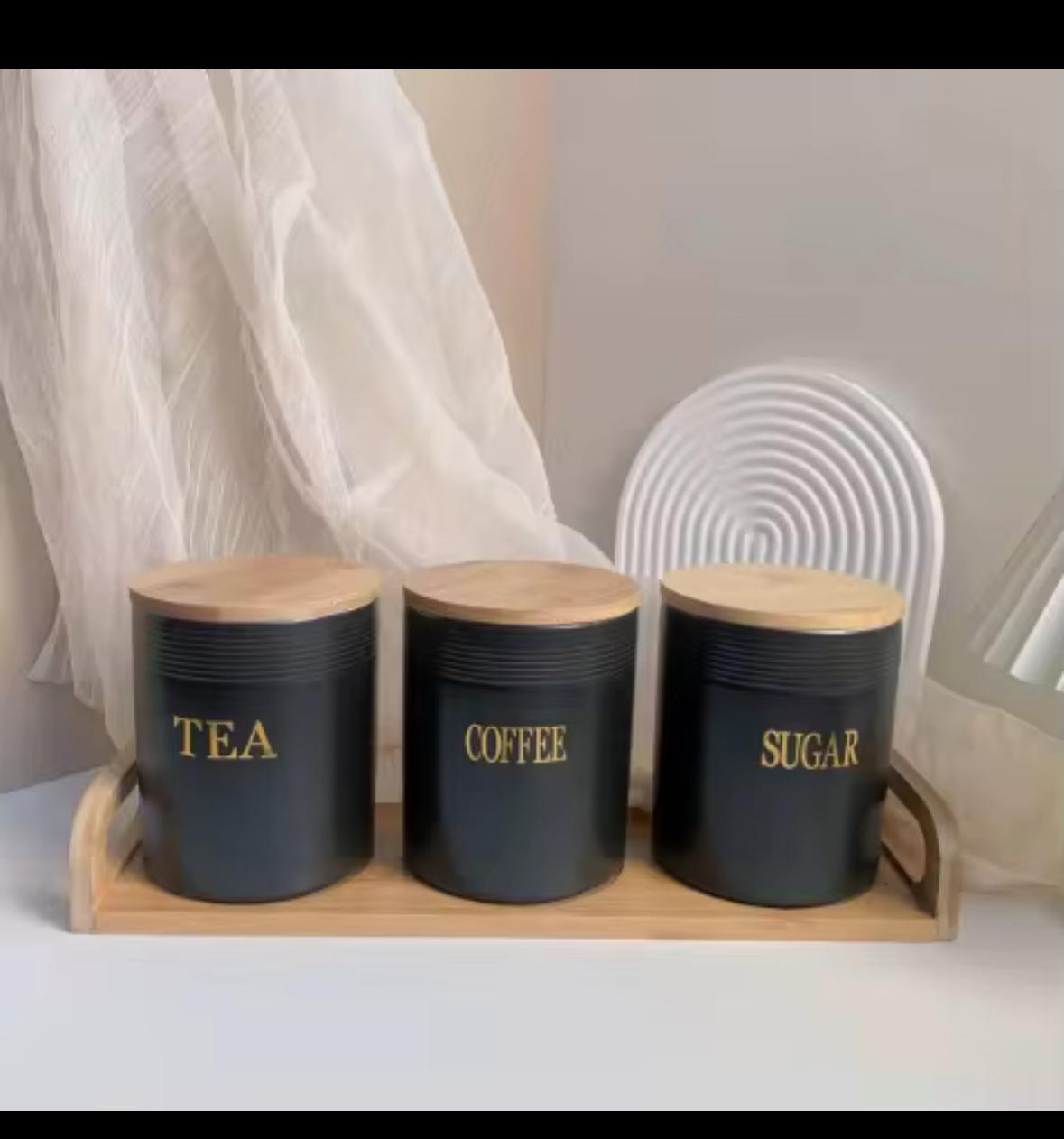 3PC Creative Black Ceramic Sealed Jar Sugar Coffee Tea Storage Container Moisture-proof Large Caliber Storage Jar Home Decoration