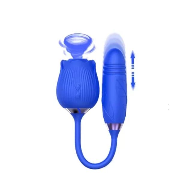 2 In 1 Rose Clitoral Stimulator Plus Thrusting Dildo With 12 Frequency Vibrations & USB Rechargeable Power