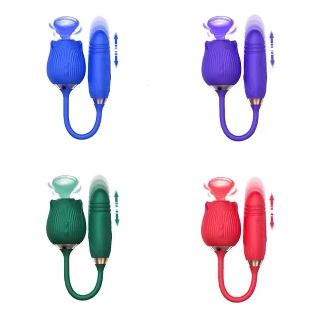 2 In 1 Rose Clitoral Stimulator Plus Thrusting Dildo With 12 Frequency Vibrations & USB Rechargeable Power