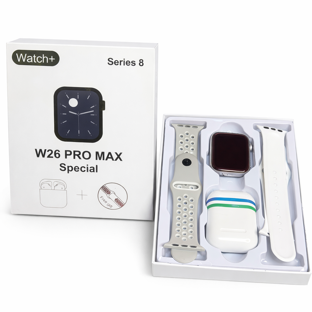 W26 Pro Max Smart watch | ⁠2 Straps  |1 Watch | 1 Earpods Case plus Earbuds | Smart watch charger