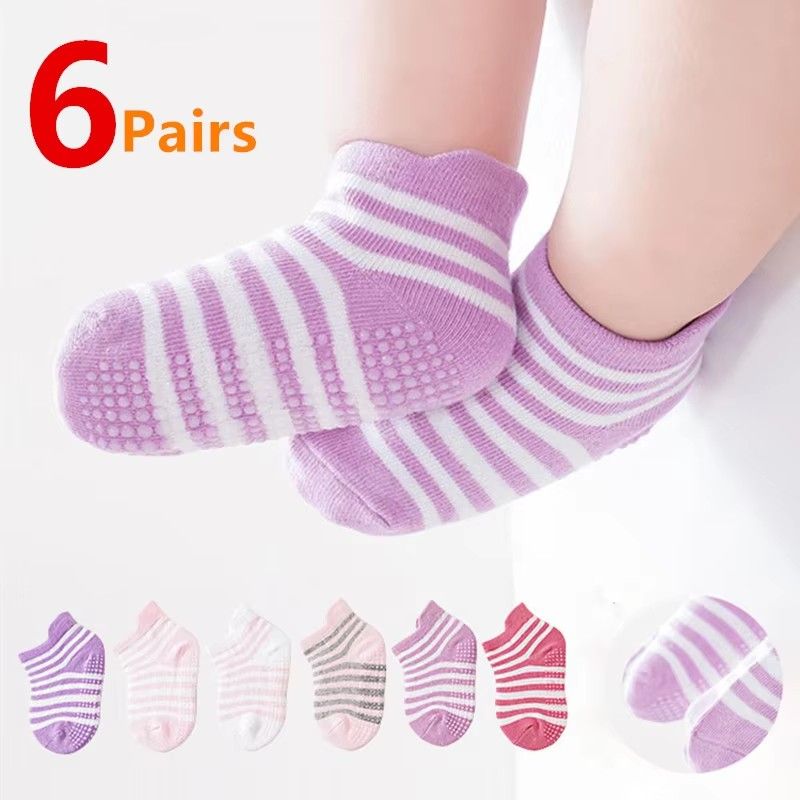 6Pairs/Lot Cotton Kids Anti-Slip Boat Socks Casual Baby Boys Girls Sock Floor Children Socken With Rubber Grips For 0-5Years