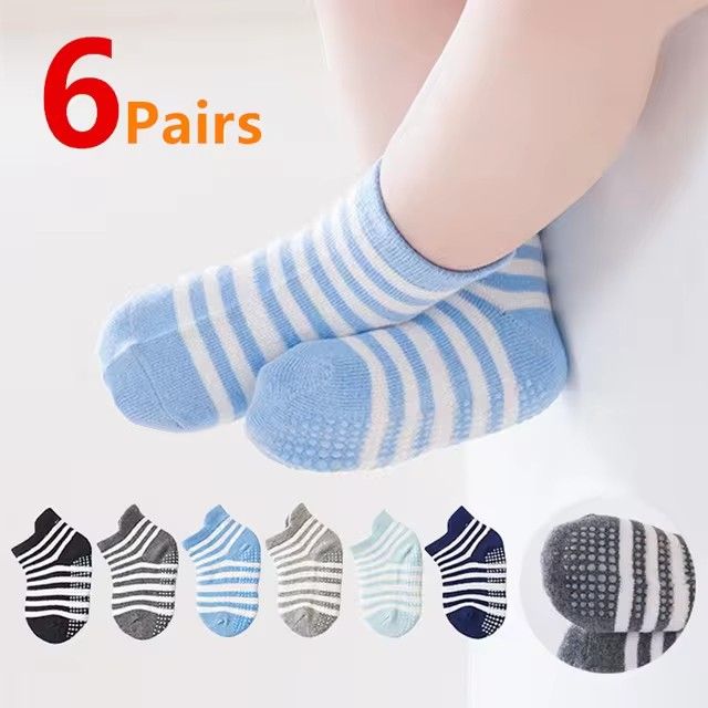 6Pairs/Lot Cotton Kids Anti-Slip Boat Socks Casual Baby Boys Girls Sock Floor Children Socken With Rubber Grips For 0-5Years