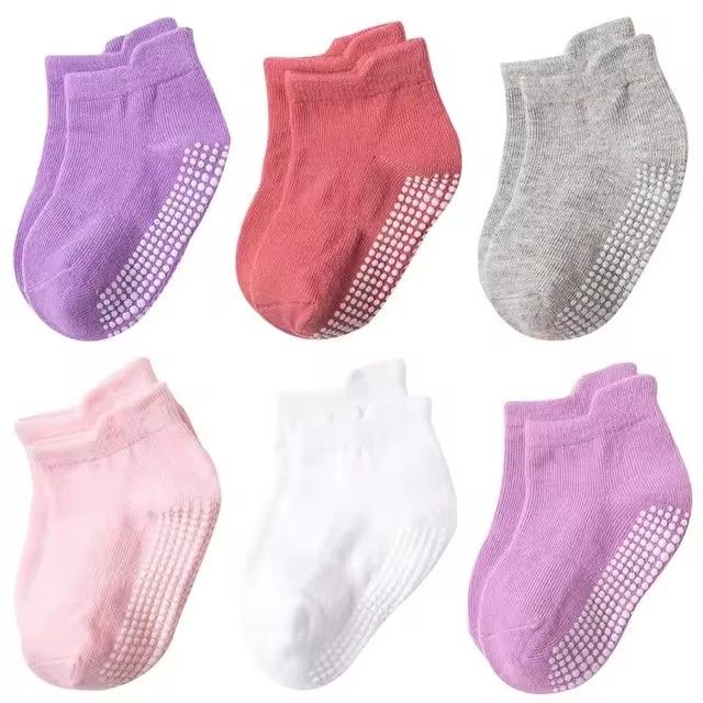 6Pairs/Lot Cotton Kids Anti-Slip Boat Socks Casual Baby Boys Girls Sock Floor Children Socken With Rubber Grips For 0-5Years
