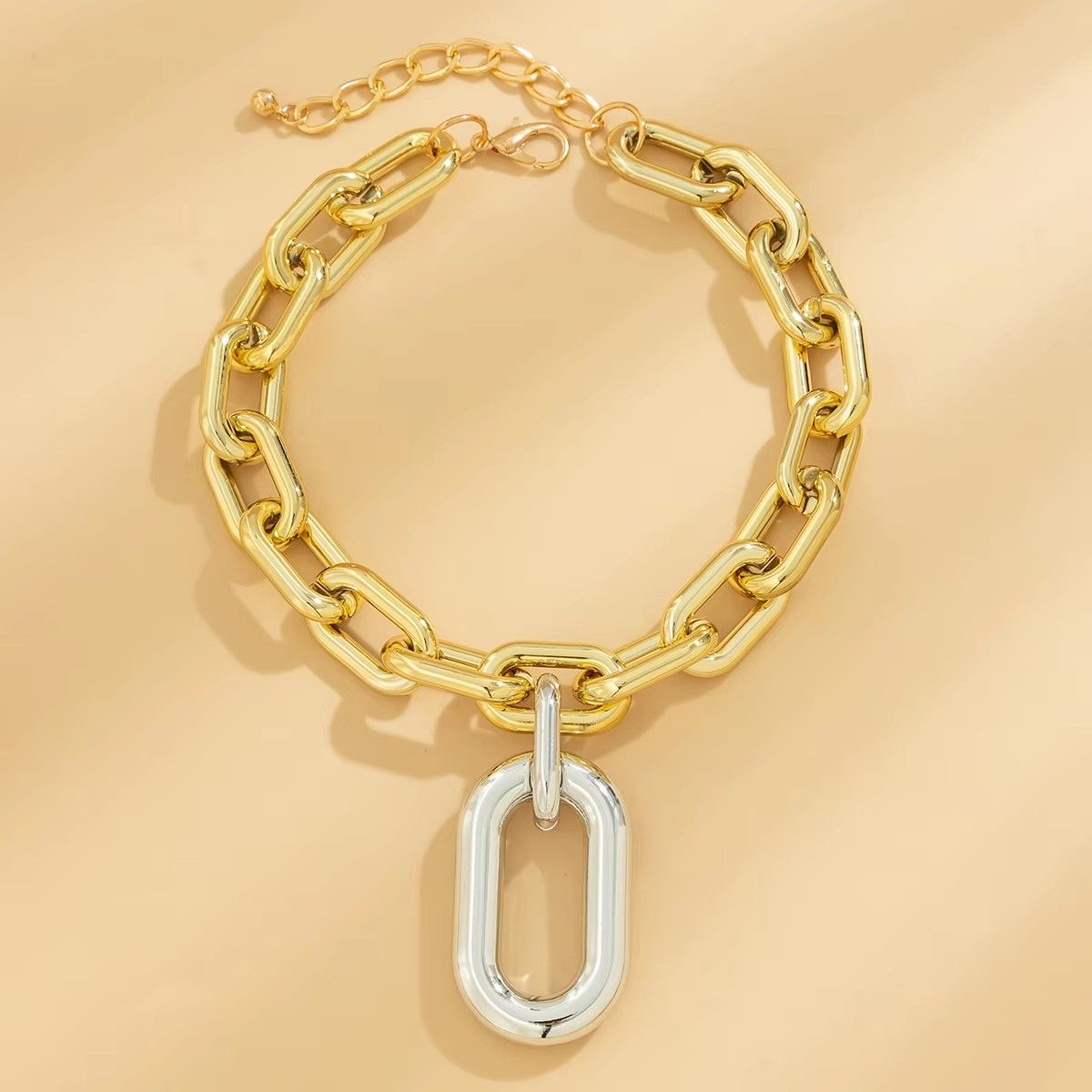 Thick Chains with Big Elliptical Pendant Necklace for Women Trendy Charms Ladies Collar on Neck Accessories 2024 Fashion Jewelry