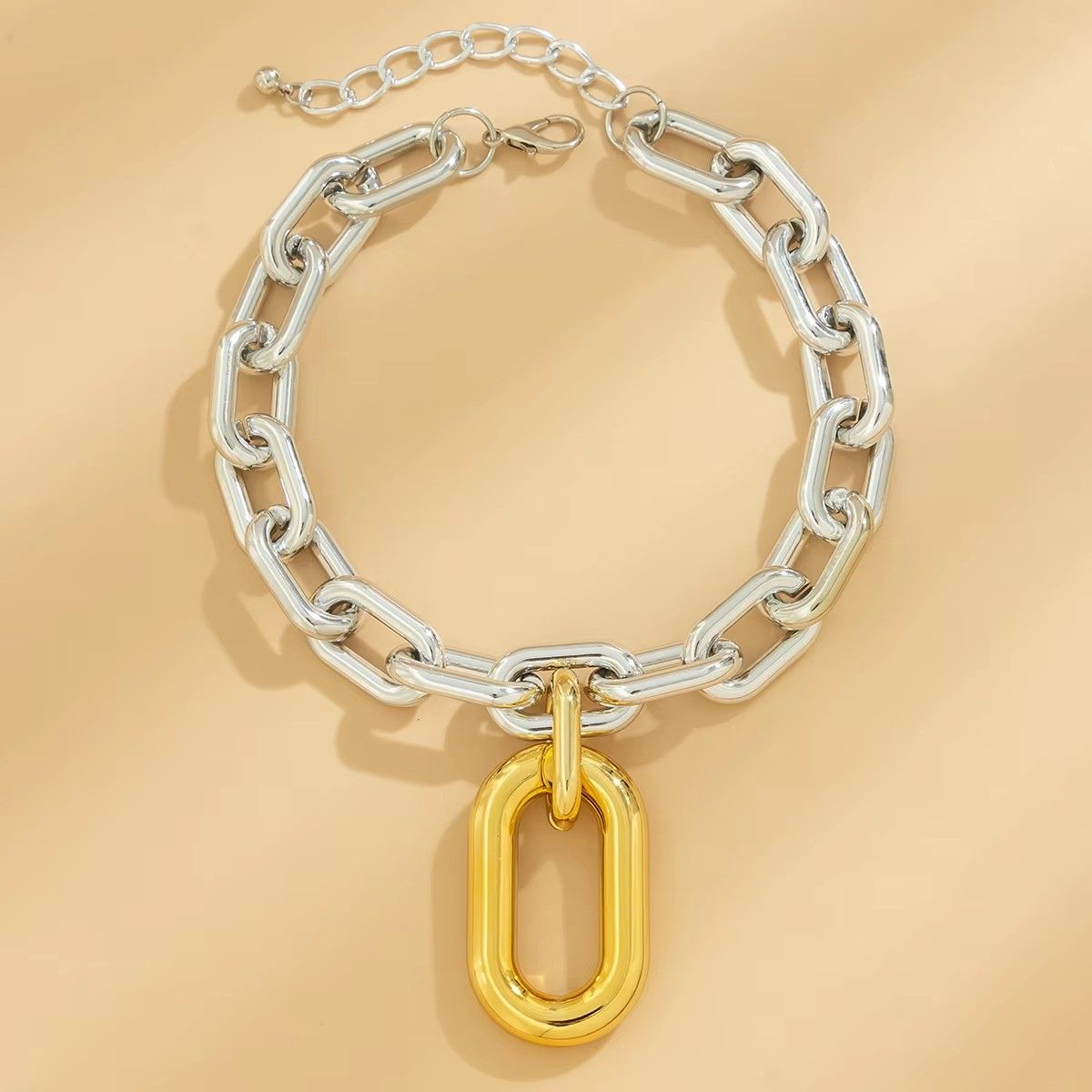 Thick Chains with Big Elliptical Pendant Necklace for Women Trendy Charms Ladies Collar on Neck Accessories 2024 Fashion Jewelry
