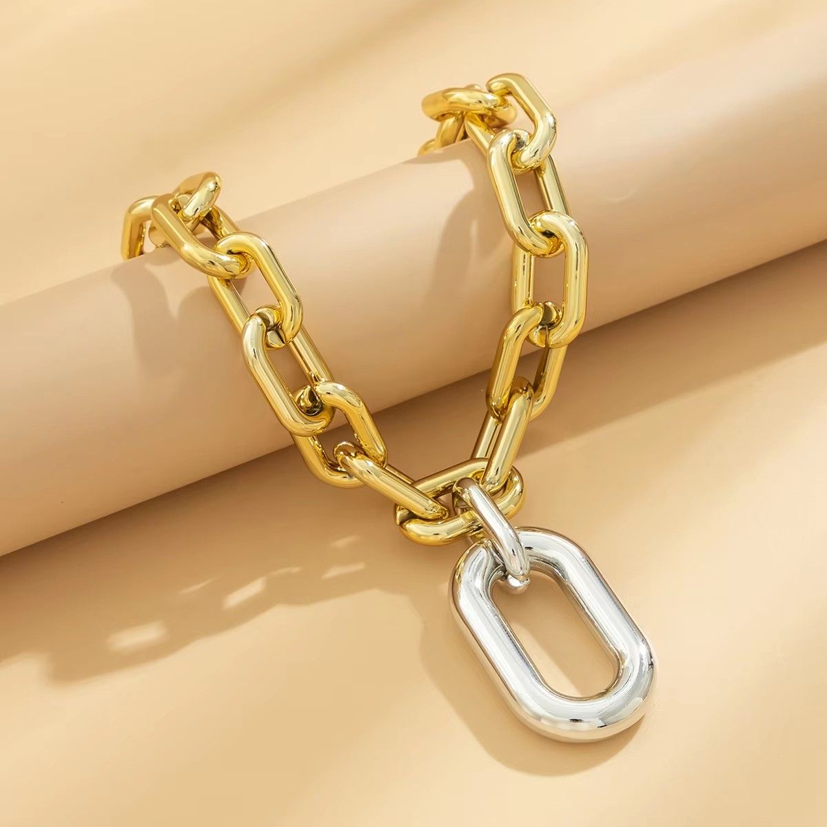 Thick Chains with Big Elliptical Pendant Necklace for Women Trendy Charms Ladies Collar on Neck Accessories 2024 Fashion Jewelry