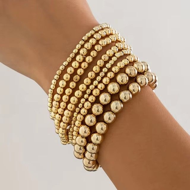 IngeSight.Z 8pcs/set Vintage Handmade Ball Beaded Bracelets for Women Men Punk Gold Color Bracelets Party Fashion Jewelry Gold