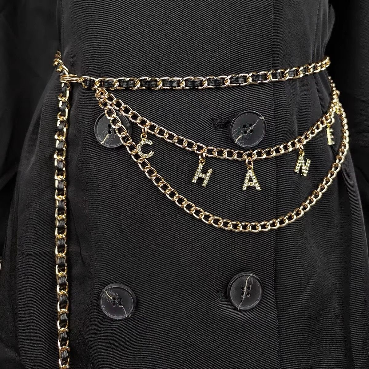 Retro Gold Small Fragrance Letter Waist Chain for Men's Versatile Decorative Dress, Jeans Belt, Women's Accessories New Style
