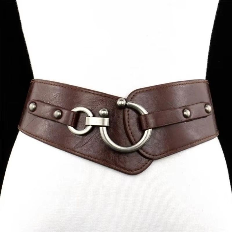 Fashion Gold Semi-Circular Buckle Wide Belt Female Brown/Black/Wine Red Pu Leather Waist Belts For Women Dress Pants Brand New