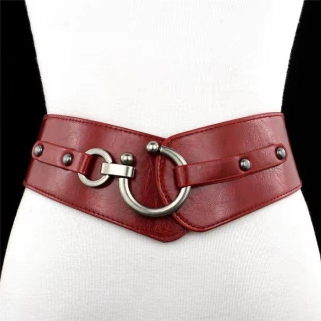 Fashion Gold Semi-Circular Buckle Wide Belt Female Brown/Black/Wine Red Pu Leather Waist Belts For Women Dress Pants Brand New