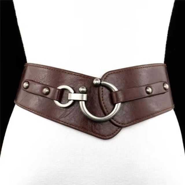 Fashion Gold Semi-Circular Buckle Wide Belt Female Brown/Black/Wine Red Pu Leather Waist Belts For Women Dress Pants Brand New