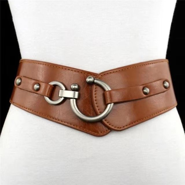 Fashion Gold Semi-Circular Buckle Wide Belt Female Brown/Black/Wine Red Pu Leather Waist Belts For Women Dress Pants Brand New