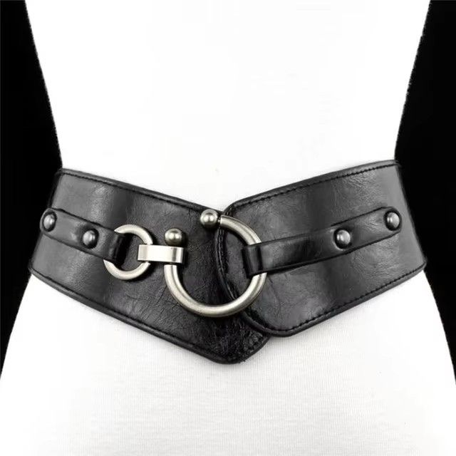 Fashion Gold Semi-Circular Buckle Wide Belt Female Brown/Black/Wine Red Pu Leather Waist Belts For Women Dress Pants Brand New