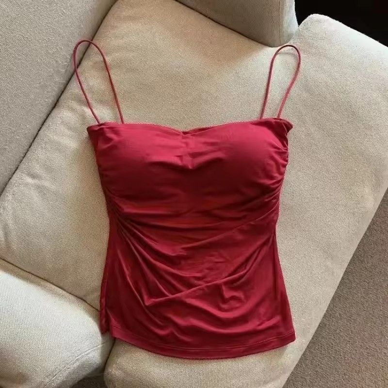 Women With Built In Bra Spaghetti Strap Tanks Summer Camis Tank Casual Tops For Woman Solid Color Female Korean Style