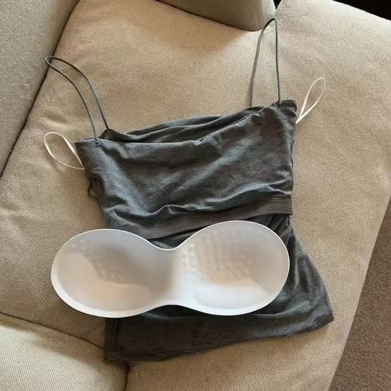 Women With Built In Bra Spaghetti Strap Tanks Summer Camis Tank Casual Tops For Woman Solid Color Female Korean Style