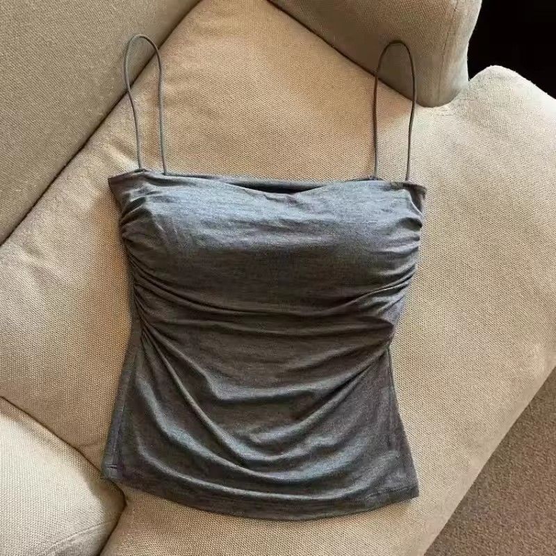 Women With Built In Bra Spaghetti Strap Tanks Summer Camis Tank Casual Tops For Woman Solid Color Female Korean Style