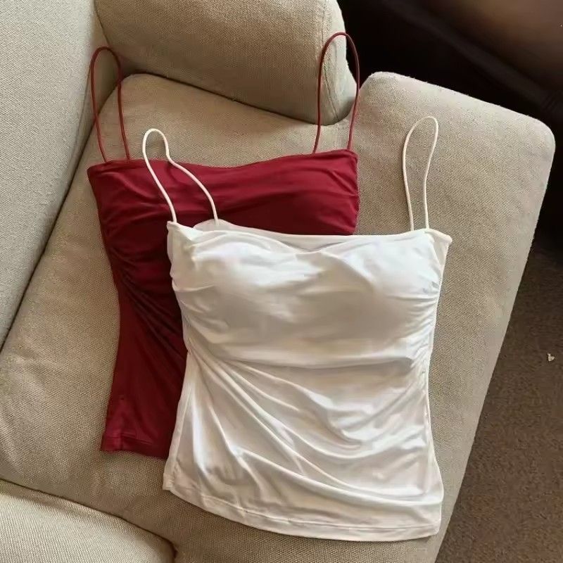 Women With Built In Bra Spaghetti Strap Tanks Summer Camis Tank Casual Tops For Woman Solid Color Female Korean Style