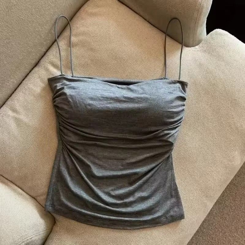 Women With Built In Bra Spaghetti Strap Tanks Summer Camis Tank Casual Tops For Woman Solid Color Female Korean Style