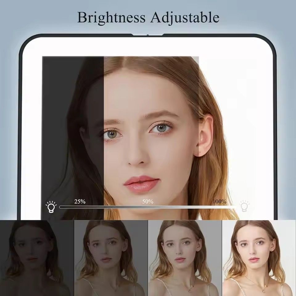 LED Foldable Travel Makeup Mirror 3 Colors Light Modes USB Rechargeable Touch Screen Portable Tabletop Cosmetic Mirror
