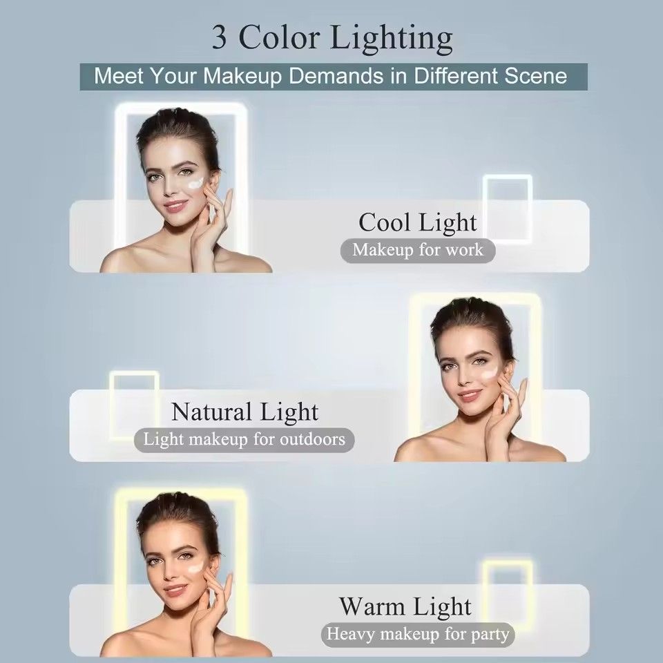 LED Foldable Travel Makeup Mirror 3 Colors Light Modes USB Rechargeable Touch Screen Portable Tabletop Cosmetic Mirror