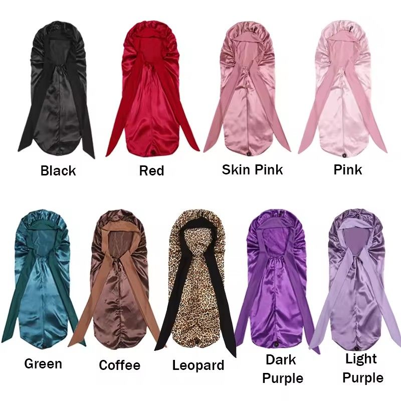 Leopard Print Satin Sleep Cap For Long Hair And Dreadlock Extra Large Silky Bonnet With Long Wide Tie For Women Sleeping Bonnet