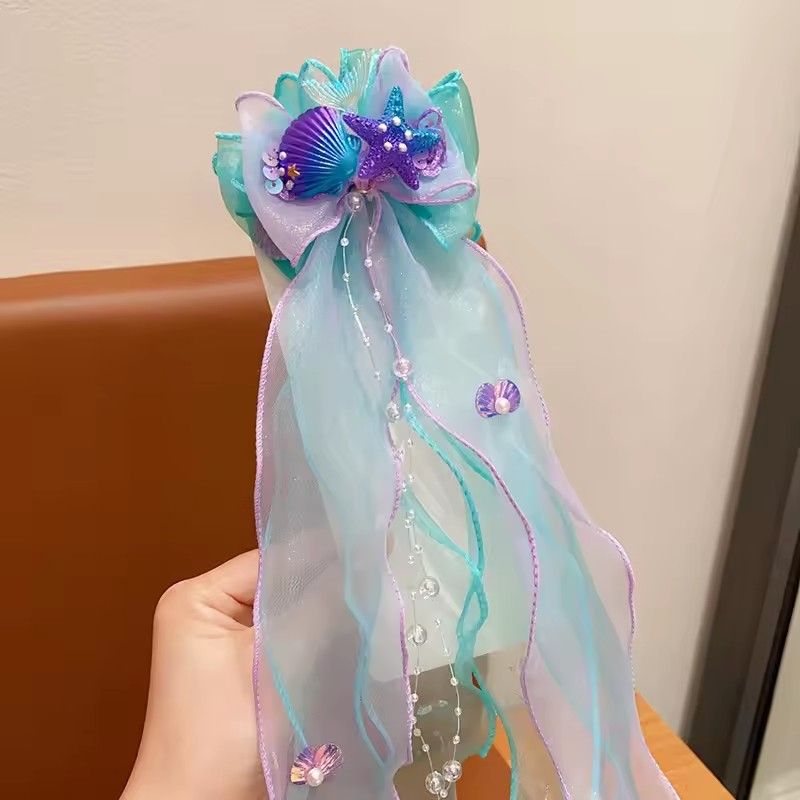 Mermaid headwear, children's princess bow, hairpin, girls' floating yarn, braided hair clip, mermaid maiden hair accessory