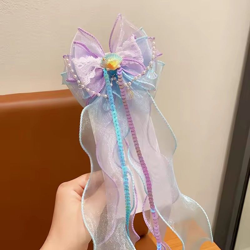 Mermaid headwear, children's princess bow, hairpin, girls' floating yarn, braided hair clip, mermaid maiden hair accessory