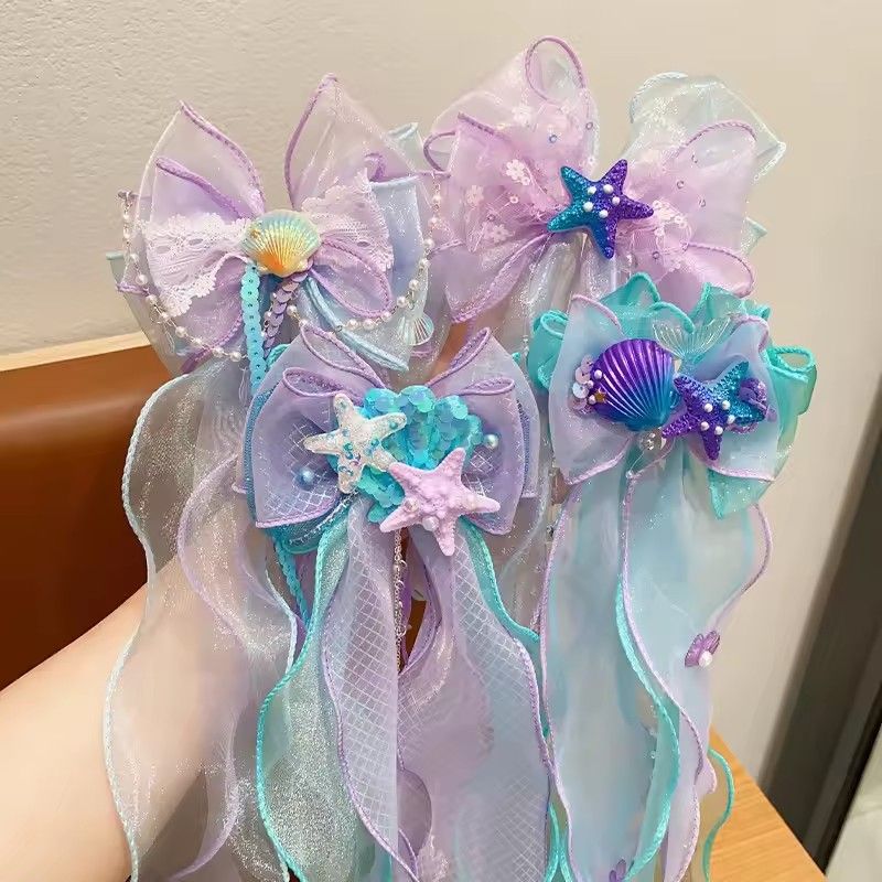 Mermaid headwear, children's princess bow, hairpin, girls' floating yarn, braided hair clip, mermaid maiden hair accessory