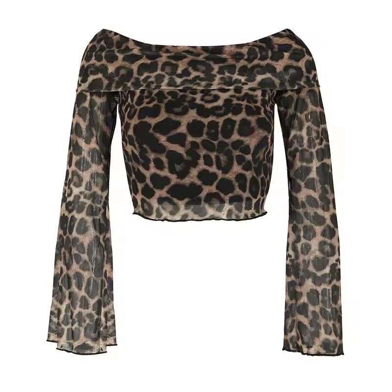 Autumn Women's T-shirt New Streetwear Fashion Long Sleeves O-Neck Tees Sexy Leopard Backless Female Versatile Knitted Clothing