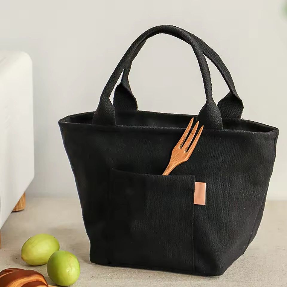 Versatile Canvas Insulated Lunch Bag with Zipper - Portable Storage Tote for Travel & Picnics, Easy-Clean Square Organizer