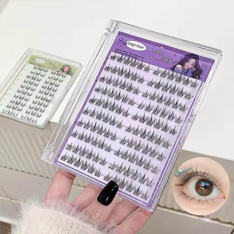 Gege Bear No-Glue False Eyelashes - Easy 3-Step Application, Natural Look, Perfect for Beginners with Sunflower Desig
