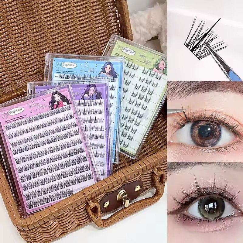 Gege Bear No-Glue False Eyelashes - Easy 3-Step Application, Natural Look, Perfect for Beginners with Sunflower Desig