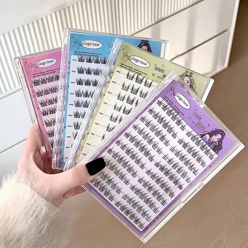 Gege Bear No-Glue False Eyelashes - Easy 3-Step Application, Natural Look, Perfect for Beginners with Sunflower Desig