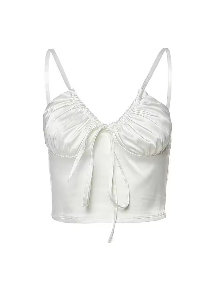 Women Sexy V-neck Camisole Silky Soft Fabric Crop Tops Girl Slim Party Club Sling Tank Tops Female Harajuku 2023 Summer New