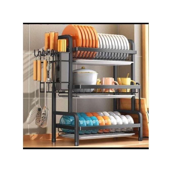 3-Tier Dish Rack  Heavy Duty Stainless Steel with Cutlery Holder & 3 Trays | Space-Saving Drying Rack for Kitchen Sink Countertop