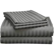 Cotton Bedsheets 4-Piece Set Grey - 2 Double Bedsheets & 2 Pillowcases - Soft 6x6 Striped Design - Premium Quality