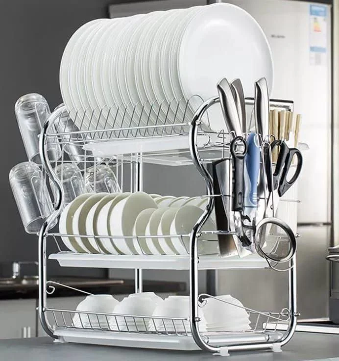 3-Tier Dish Rack with Utensil Holder – SAVE SPACE & PREVENT RUST! 🎉 LIMITED TIME OFFER