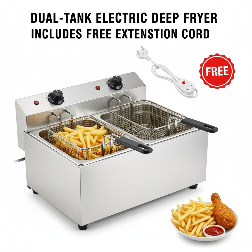 Redberry 6l+ 6l Double Electric Chips Deep Fryer Machine Plus Free Power Extension for Commercial Chip Cooking Machine