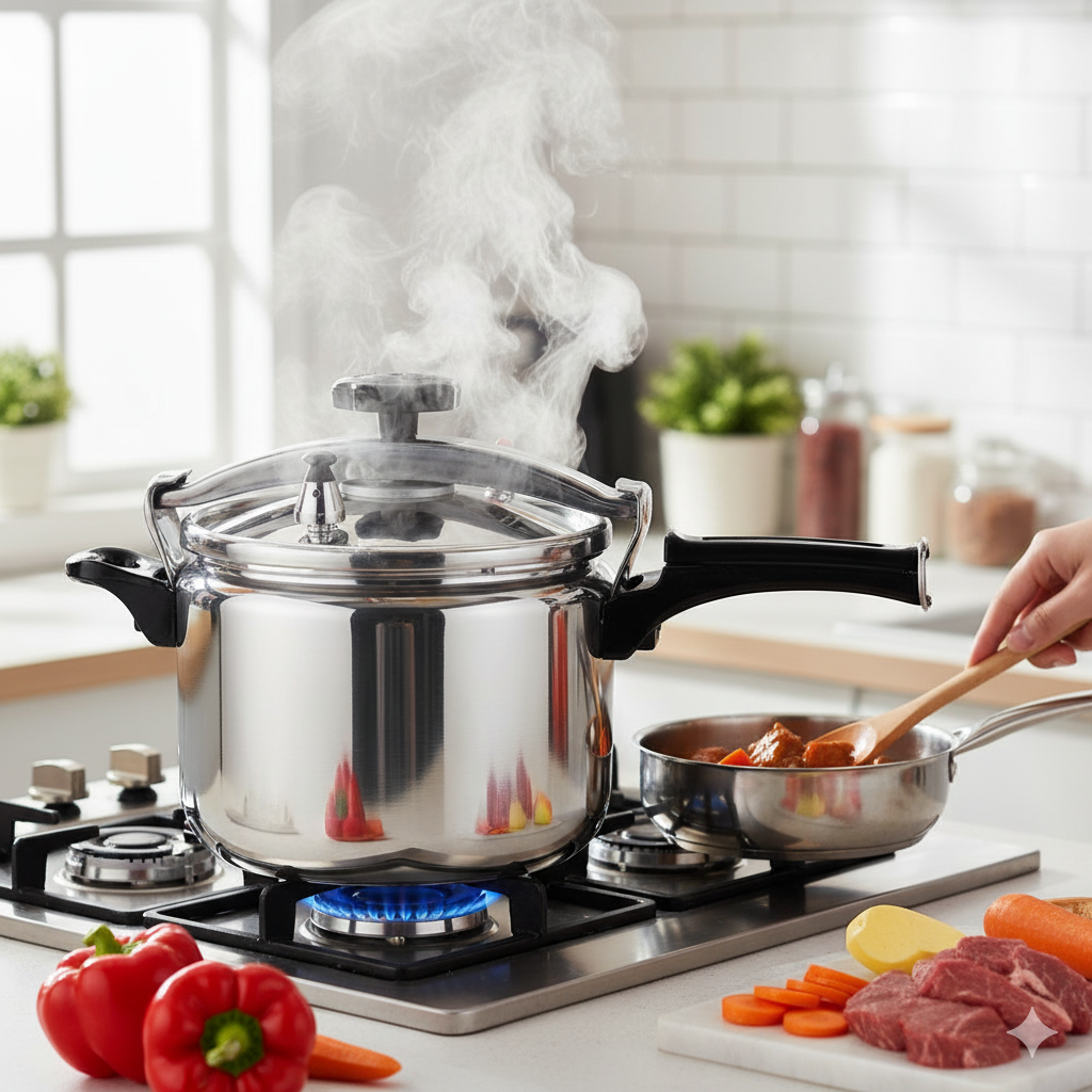 Pressure Cooker  5L Sufuria With Free Kitchen Towel Pressure Cooker  Explosion Proof  5l . Thickened Aluminium, Easy Lock Lid, Fast Cooking, With Free Kitchen Towel Perfect for beans, rice, stews, and
