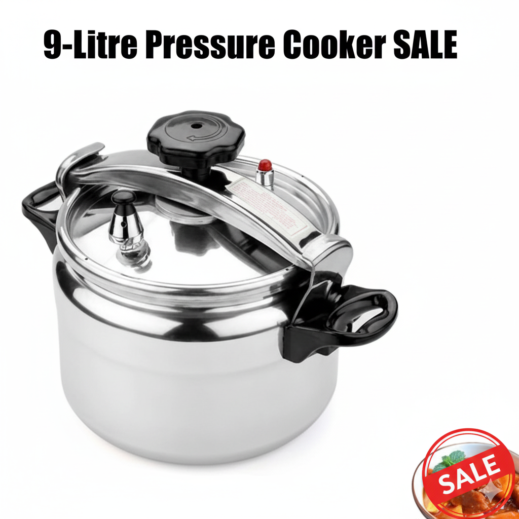 9 LITERS Pressure Cooker Sufuria Cookware Stainless Steel Pressure Cooker Sufuria 9L  - Explosion-Proof & Non-Explosive - Heavy Duty, Fast Cooking for Large Families & Catering