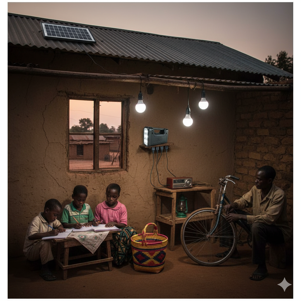 GD Lite Solar Full Kit Lighting System - 6V Built-In Rechargeable Battery, Solar-Powered Outdoor & Indoor Lighting Solution