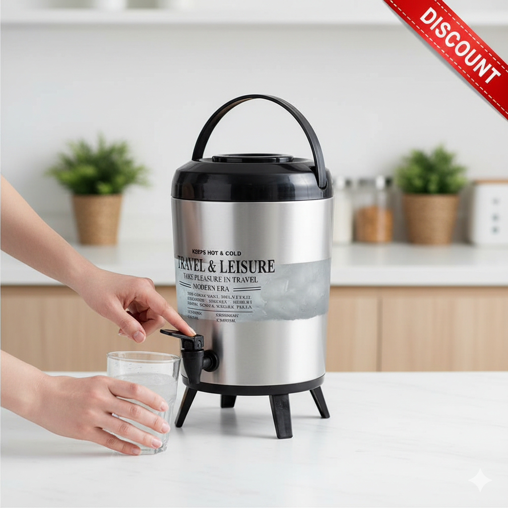 Commercial Tea Urn 9.5L Stainless Steel  Portable Hot/Cold Water Dispenser for Office, Catering & Events  Heavy-Duty Flask