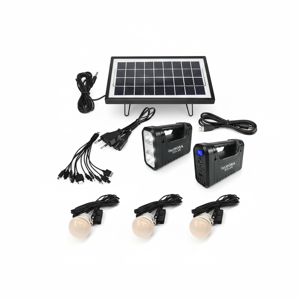 KamiSafe Solar Panel Kit Lighting System Kit with 3 LED Lights, Solar Panel, Power Cable & Phone Charger | Outdoor Solar Light for Garden, Pathway, Home & Emergency Use