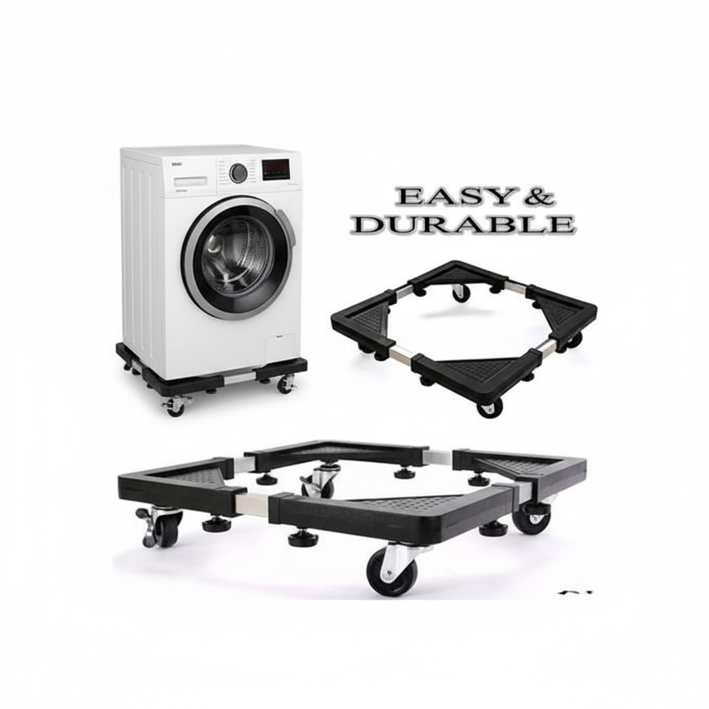 Adjustable Fridge Stand & Washing Machine Stand with Locking Wheels | Mobile Base with 4 Strong Feet, Furniture Dolly for Washer, Dryer, Refrigerator