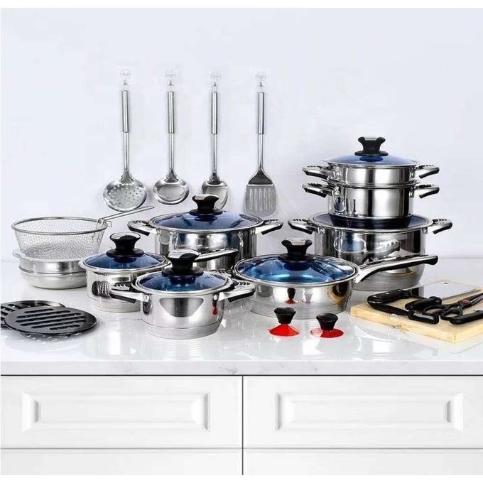 Marwa 30pcs Stainless Sufuria German Life  Cooking Pot Heavy Cookware Set Sufurias Cooking Pots  Heavy Duty German Steel Cookware Pots with Lids