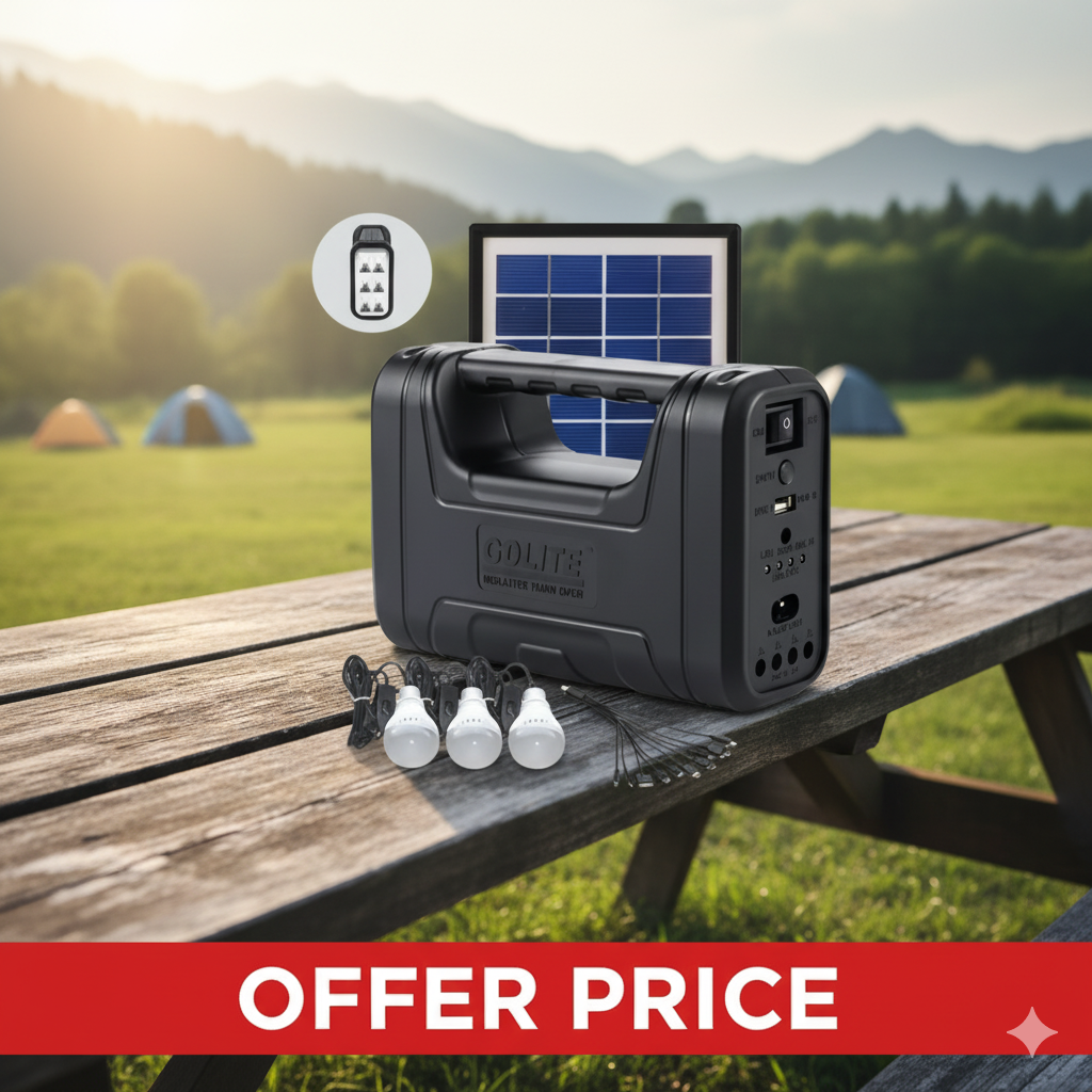 GD Lite Solar Full Kit Lighting System - 6V Built-In Rechargeable Battery, Solar-Powered Outdoor & Indoor Lighting Solution