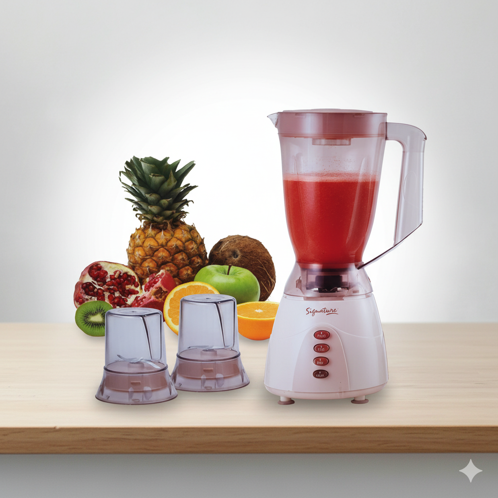 Signature 3-in-1 Blender with Grinder & Chopper | 1.5L Multi-Function Blender for Smoothies, Spices & Food Prep